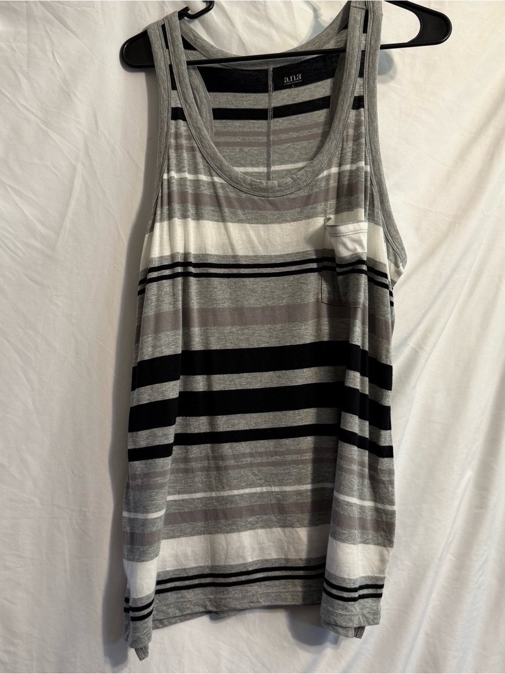 a.n.a Striped Scoop Neck Tank in Gray, Black & White